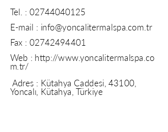 Yoncali Termal Otel & Spa iletiim bilgileri